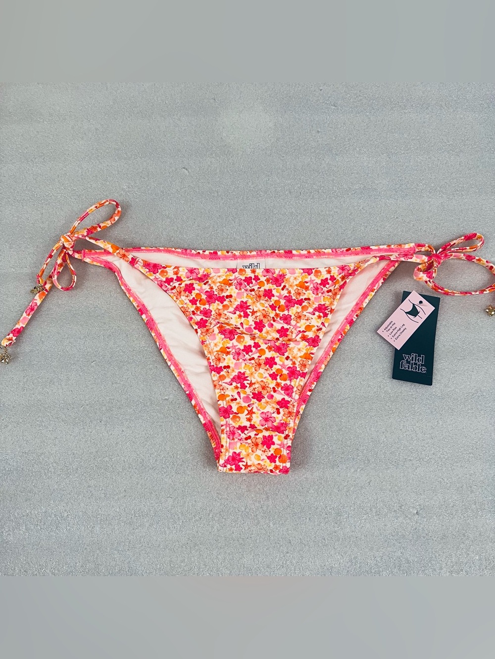 Wild Fable Floral Tie-Side Bikini Bottom - Pink, Orange, Yellow Size M